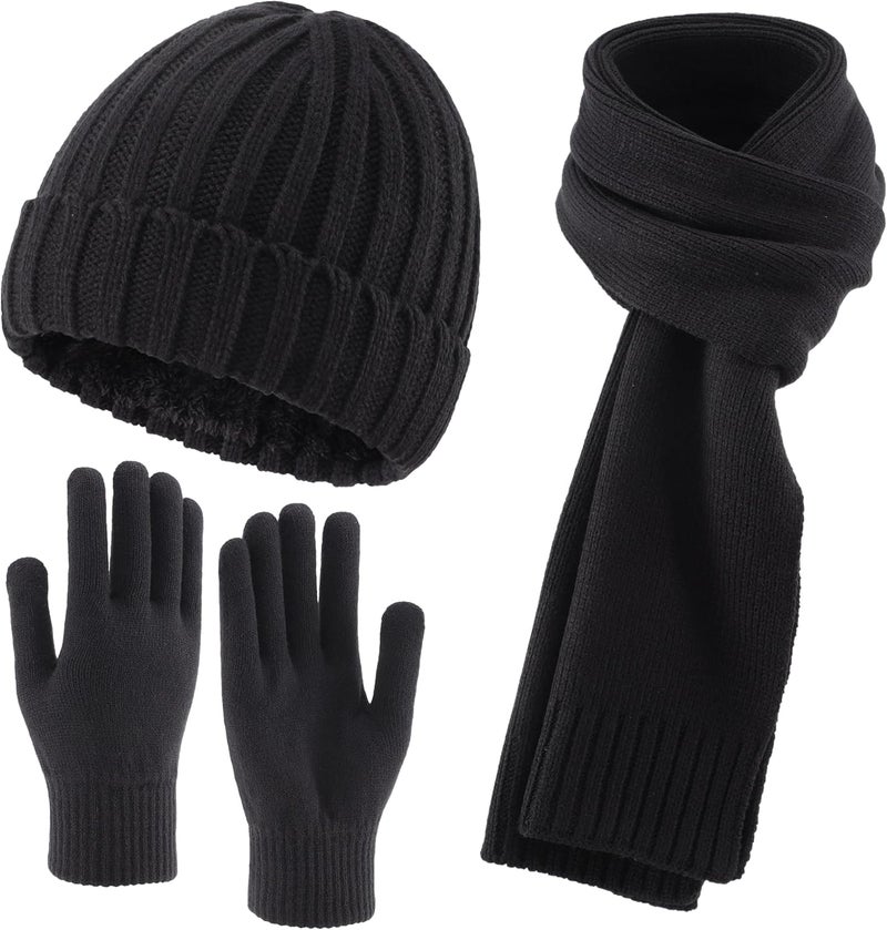 Connectyle 3 PCS Fleece Lined Cold Weather Set, Warm Winter Beanie Hat, Long Scarf and Touchscreen Gloves for Men & Women - Image 1